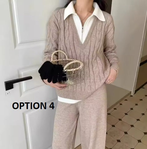 New Autumn Casual High Waist Sweater Wide Leg Pants 2 Piece Set CODE: KAR3503