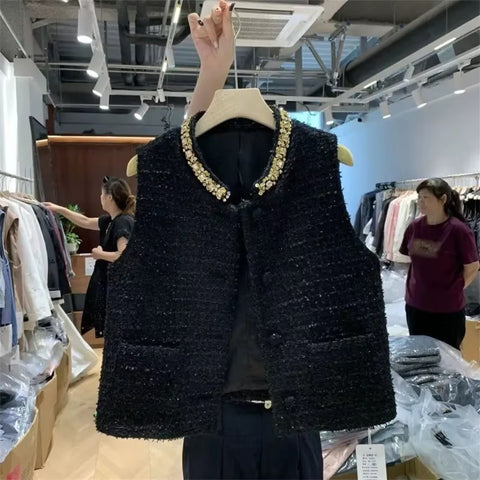 New Fashion O Neck Solid Single Breaste Sleeveless Loose Cardigan Coat CODE: KAR3504