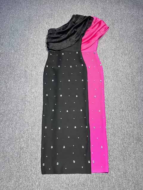 New Sexy One Shoulder Sparkly Diamond Crystal Bodycon Maxi Dress CODE: KAR3511