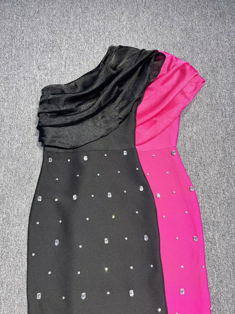 New Sexy One Shoulder Sparkly Diamond Crystal Bodycon Maxi Dress CODE: KAR3511