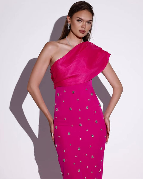New Sexy One Shoulder Sparkly Diamond Crystal Bodycon Maxi Dress CODE: KAR3511