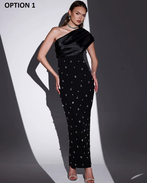 New Sexy One Shoulder Sparkly Diamond Crystal Bodycon Maxi Dress CODE: KAR3511