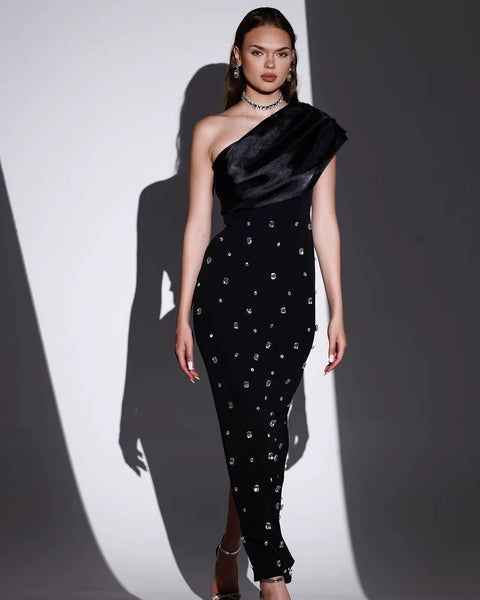 New Sexy One Shoulder Sparkly Diamond Crystal Bodycon Maxi Dress CODE: KAR3511