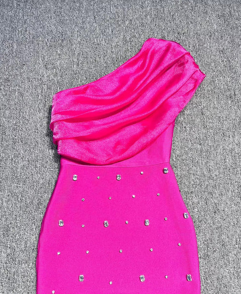 New Sexy One Shoulder Sparkly Diamond Crystal Bodycon Maxi Dress CODE: KAR3511