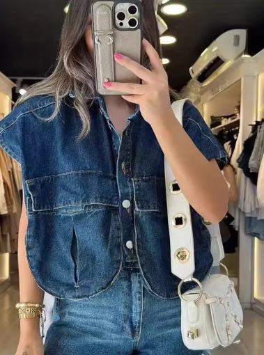 New Fashion With Pockets Cropped Sleeveless Shirt CODE: KAR3512