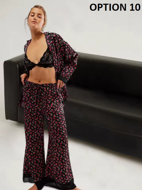 New Print Floral Casual Long Sleeve Lapel Loose Pajamas Set CODE: KAR3513