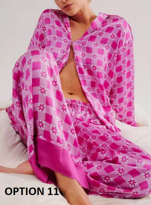 New Print Floral Casual Long Sleeve Lapel Loose Pajamas Set CODE: KAR3513