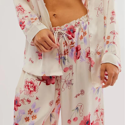 New Print Floral Casual Long Sleeve Lapel Loose Pajamas Set CODE: KAR3513