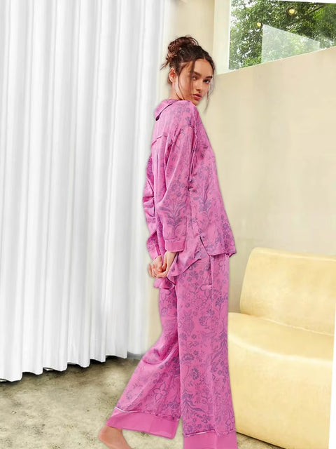 New Print Floral Casual Long Sleeve Lapel Loose Pajamas Set CODE: KAR3513