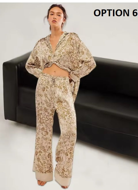 New Print Floral Casual Long Sleeve Lapel Loose Pajamas Set CODE: KAR3513