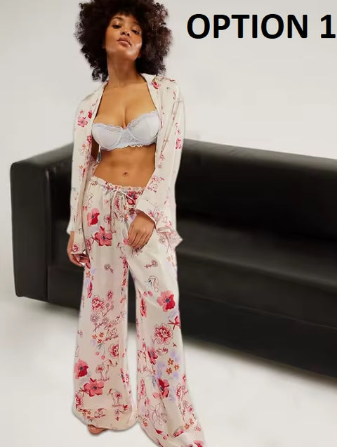 New Print Floral Casual Long Sleeve Lapel Loose Pajamas Set CODE: KAR3513