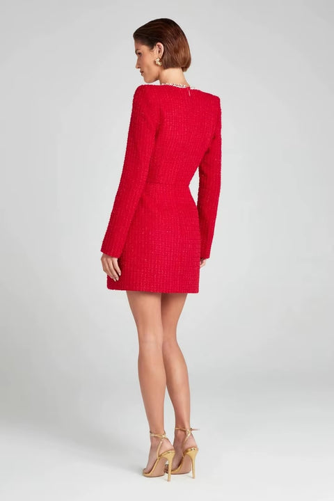 New Elegant Autumn Fashionable Slim Fit U-neck Long Sleeved Nail Bead Small Fragrant Style Dress CODE: KAR3517