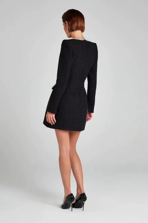 New Elegant Autumn Fashionable Slim Fit U-neck Long Sleeved Nail Bead Small Fragrant Style Dress CODE: KAR3517