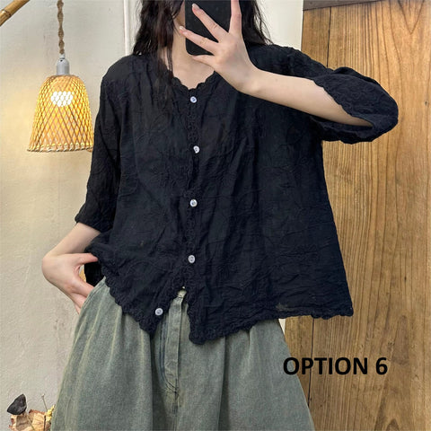 Summer Style Embroidery Loose V-Neck Single-Breasted Tide Top CODE: KAR3521