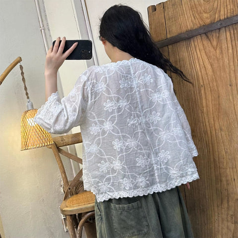 Summer Style Embroidery Loose V-Neck Single-Breasted Tide Top CODE: KAR3521