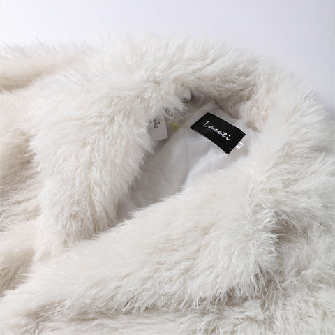 Winter Elegant Casual Belt Faux Fur Long Full Sleeve Lapel Pocket Coat CODE: KAR3524