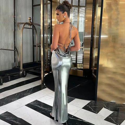 New Summer Solid Sleeveless Bodycon Backless Bandage Streetwear Clubwear Elegant Dress CODE: KAR3527