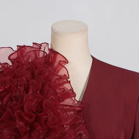 New Elegant Mesh Flower Spliced V Neck Single Button Long Sleeve Slim Blazers CODE: KAR3528