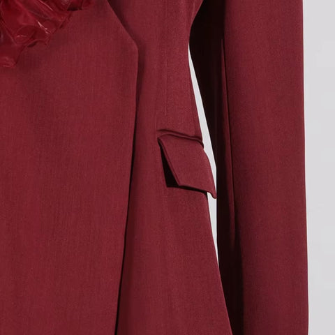 New Elegant Mesh Flower Spliced V Neck Single Button Long Sleeve Slim Blazers CODE: KAR3528