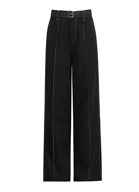 New Notched Collar Long Sleeve Top High Waist Straight Pant Two Piece Set CODE: KAR3530