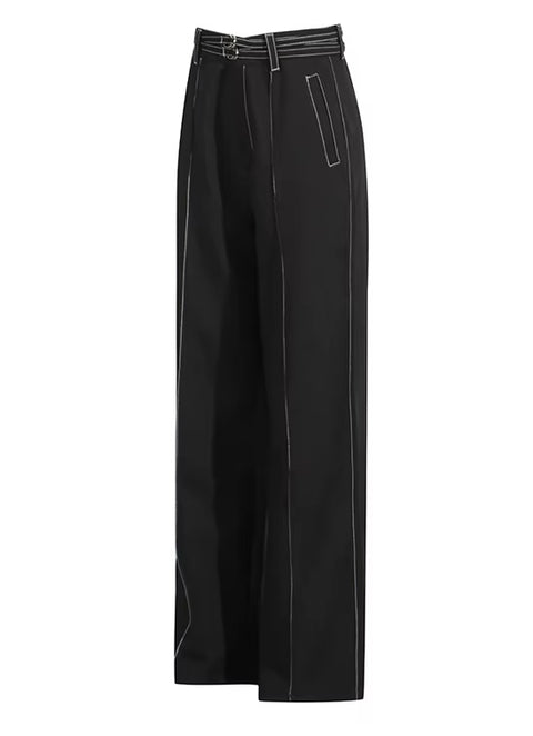 New Notched Collar Long Sleeve Top High Waist Straight Pant Two Piece Set CODE: KAR3530