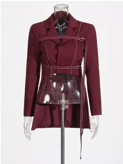 New Notched Collar Long Sleeve Top High Waist Straight Pant Two Piece Set CODE: KAR3530