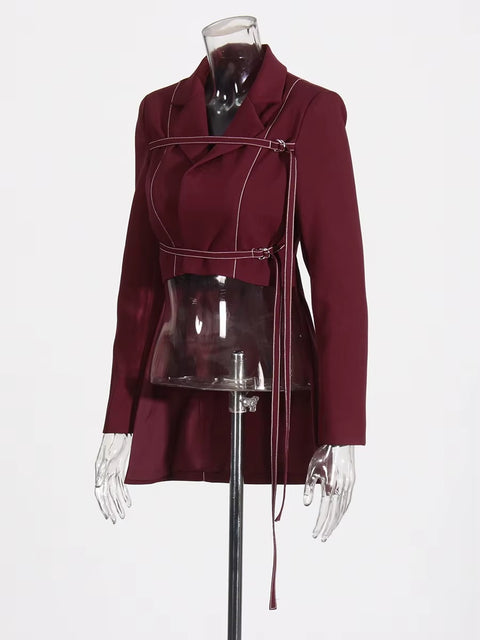 New Notched Collar Long Sleeve Top High Waist Straight Pant Two Piece Set CODE: KAR3530
