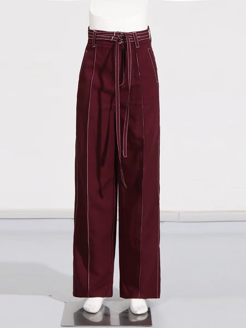 New Notched Collar Long Sleeve Top High Waist Straight Pant Two Piece Set CODE: KAR3530