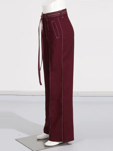 New Notched Collar Long Sleeve Top High Waist Straight Pant Two Piece Set CODE: KAR3530