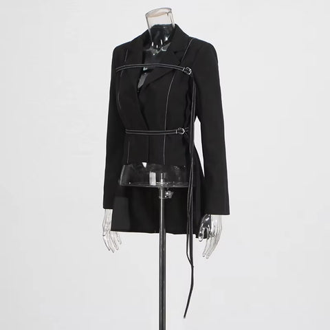 New Notched Collar Long Sleeve Top High Waist Straight Pant Two Piece Set CODE: KAR3530