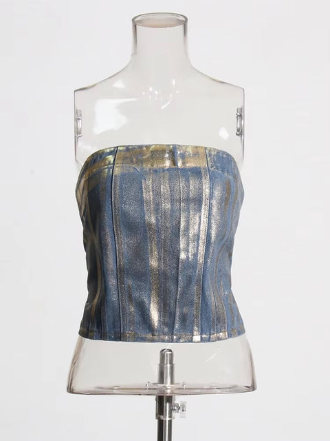 New Fashion Style Patchwork Zipper Crop Strapless Sleeveless Designer Tank Top CODE: KAR3531