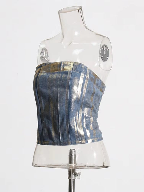 New Fashion Style Patchwork Zipper Crop Strapless Sleeveless Designer Tank Top CODE: KAR3531