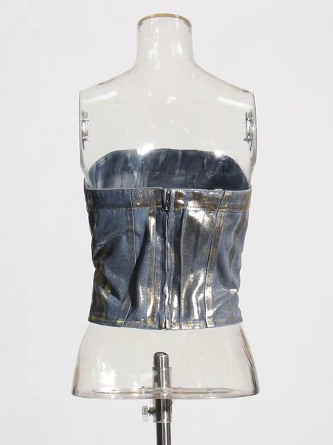 New Fashion Style Patchwork Zipper Crop Strapless Sleeveless Designer Tank Top CODE: KAR3531