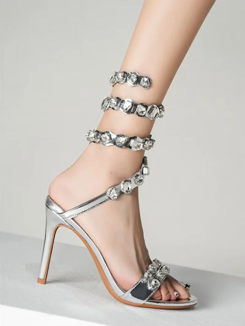 New Star style Luxury Crystal Embellished Wraparound Stiletto High heels Gladiator Sandals CODE: KAR3533