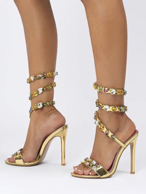 New Star style Luxury Crystal Embellished Wraparound Stiletto High heels Gladiator Sandals CODE: KAR3533