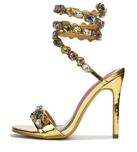 New Star style Luxury Crystal Embellished Wraparound Stiletto High heels Gladiator Sandals CODE: KAR3533