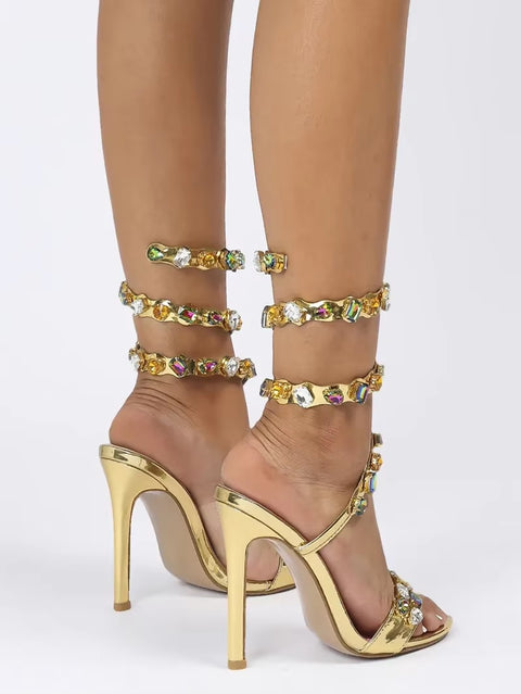 New Star style Luxury Crystal Embellished Wraparound Stiletto High heels Gladiator Sandals CODE: KAR3533