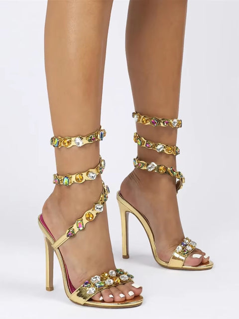 New Star style Luxury Crystal Embellished Wraparound Stiletto High heels Gladiator Sandals CODE: KAR3533