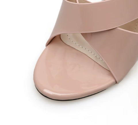 New Summer Concise Peep Toed Slip On Round Toe Slides Thin High Heel CODE: KAR3536