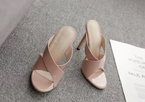 New Summer Concise Peep Toed Slip On Round Toe Slides Thin High Heel CODE: KAR3536