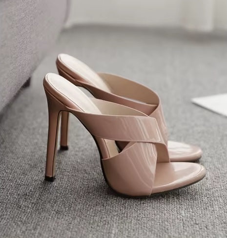 New Summer Concise Peep Toed Slip On Round Toe Slides Thin High Heel CODE: KAR3536