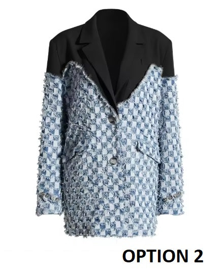 New Color block Edge Notched Collar Long Sleeve Fashion Designer Blazer CODE: KAR3540