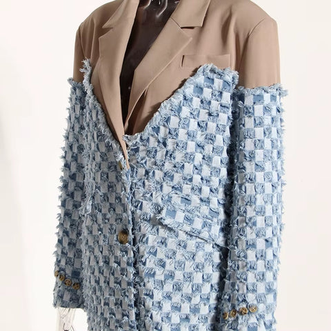 New Color block Edge Notched Collar Long Sleeve Fashion Designer Blazer CODE: KAR3540