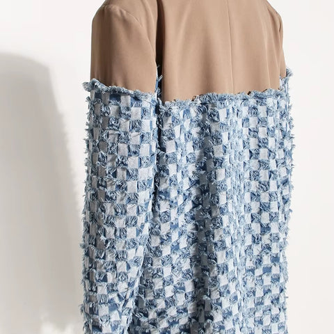 New Color block Edge Notched Collar Long Sleeve Fashion Designer Blazer CODE: KAR3540