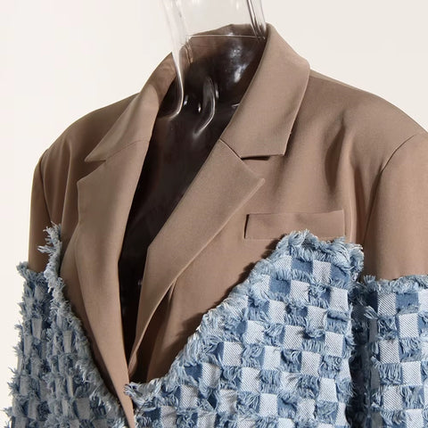 New Color block Edge Notched Collar Long Sleeve Fashion Designer Blazer CODE: KAR3540