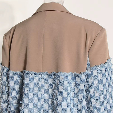 New Color block Edge Notched Collar Long Sleeve Fashion Designer Blazer CODE: KAR3540