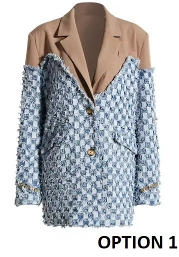 New Color block Edge Notched Collar Long Sleeve Fashion Designer Blazer CODE: KAR3540