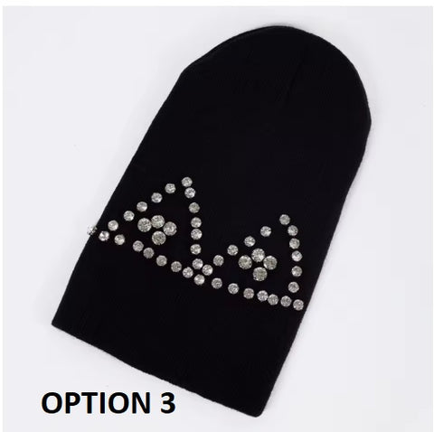 New Warm Rhinestone Crystal Chunky Soft Stretch Beanies High Quality Thicken Skull Cap CODE: KAR3542