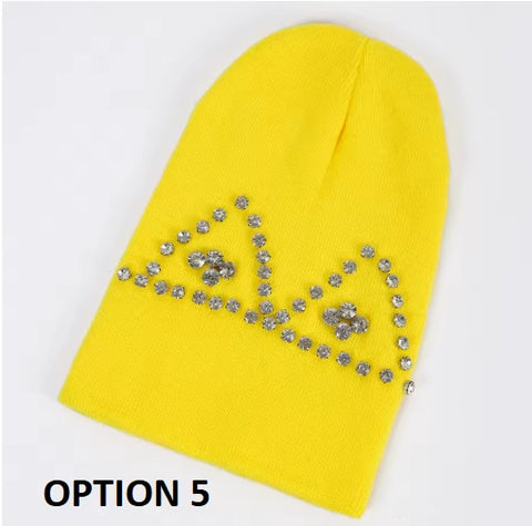 New Warm Rhinestone Crystal Chunky Soft Stretch Beanies High Quality Thicken Skull Cap CODE: KAR3542