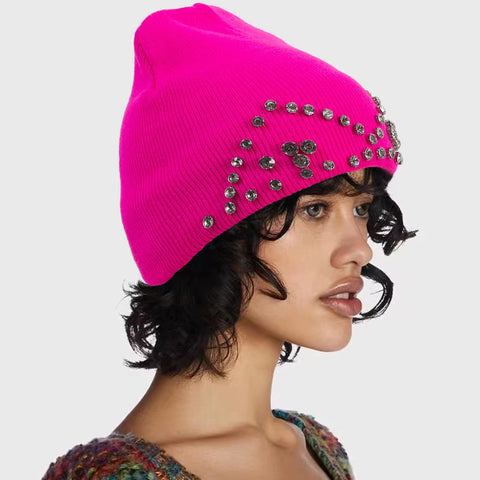 New Warm Rhinestone Crystal Chunky Soft Stretch Beanies High Quality Thicken Skull Cap CODE: KAR3542